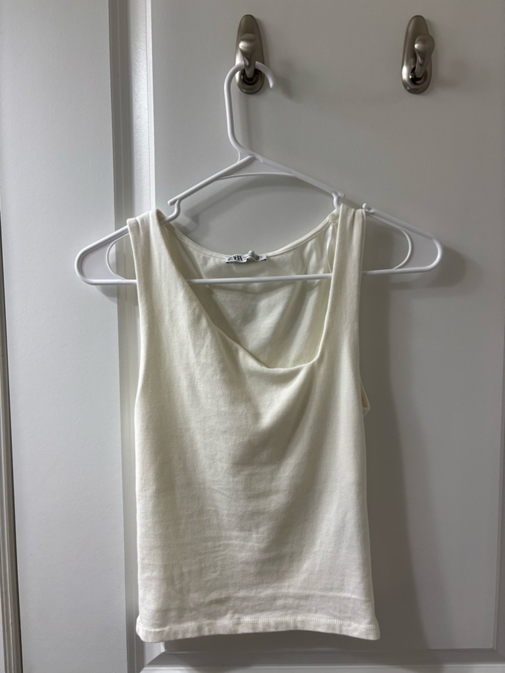 ZARA Ivory Draped Cowl Neck Tank Top
